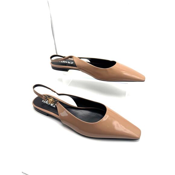 Versace Tan Patent leather Medusa-plaque slingback ballerina shoes IT 41 - Picture 14 of 14